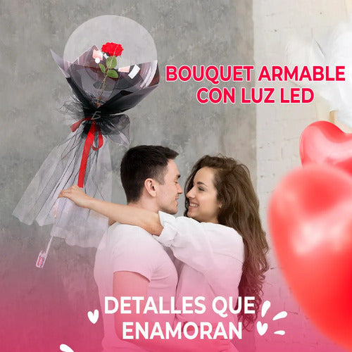 Rose Bouquet Con Luz Led Luminoso Navidad Decora Regalo Rosa