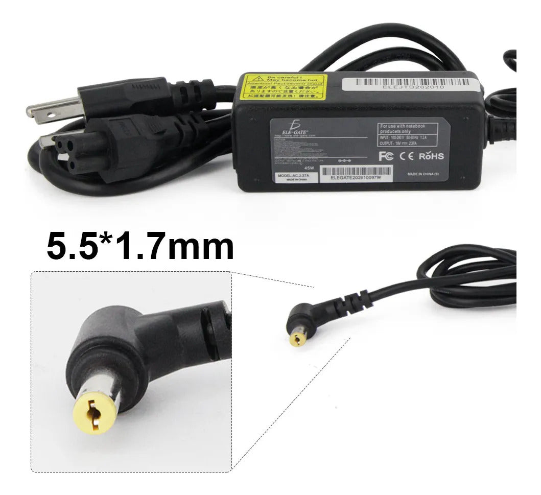Cargador laptop compatible con Acer 19V 2.37A 45W 5.5X1.7MM