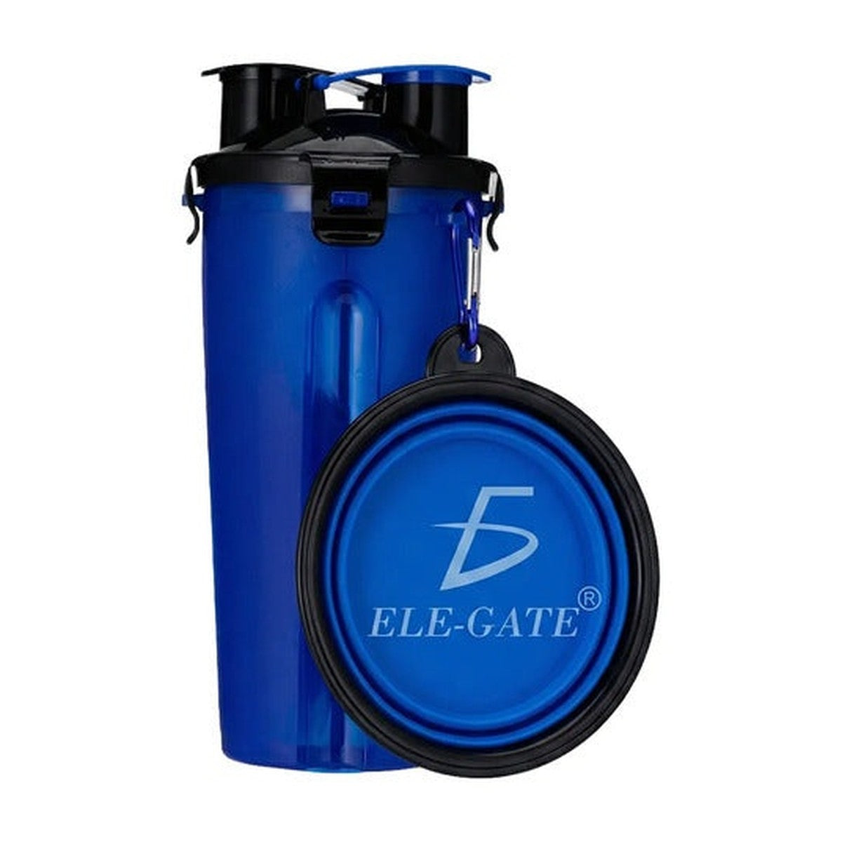 Vaso viaje croquetas y agua mascotas con tazon plegable azul