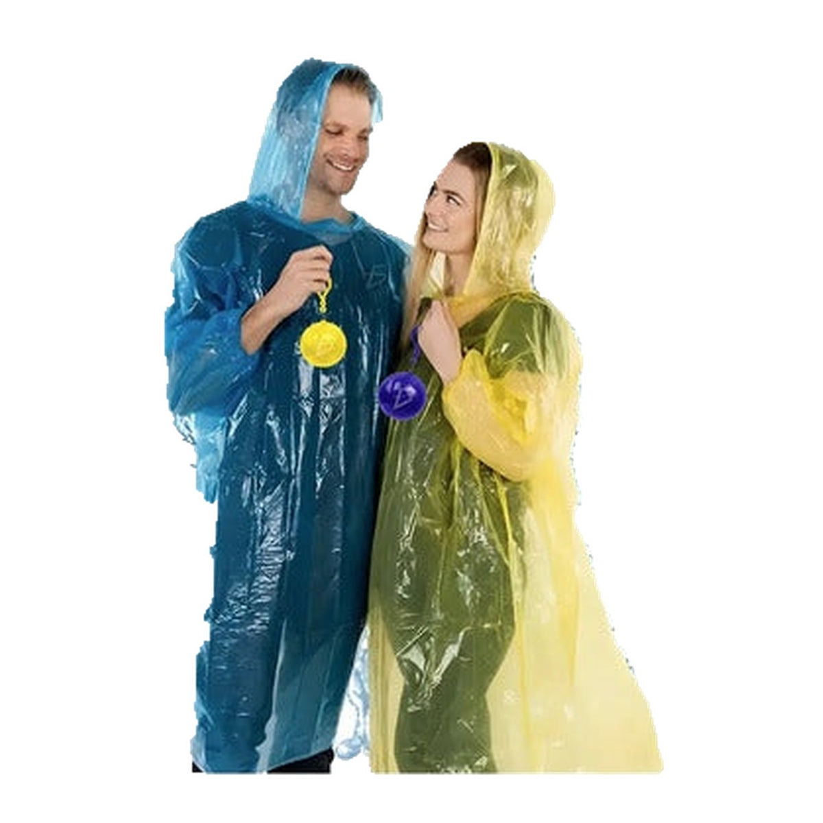 Impermeable de lluvia desechable en llavero de bola azul M