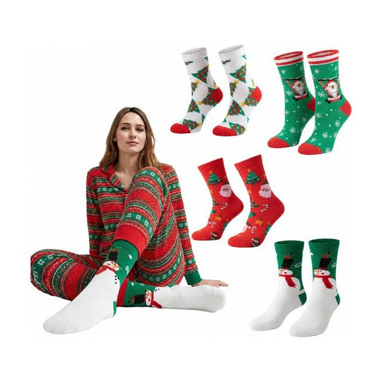 Set de calcetas navideñas térmicas para toda la familia rojo único