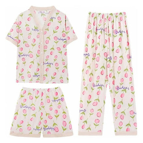 Set de pijama de 3 piezas kawai fresca y ligera con estilo rosa XXXL