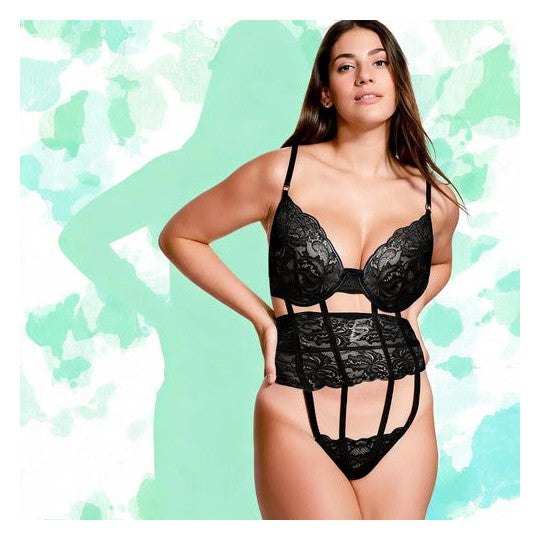Body con encaje floral G-string con sujetador y escote en V