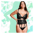 Body con encaje floral G-string con sujetador y escote en V