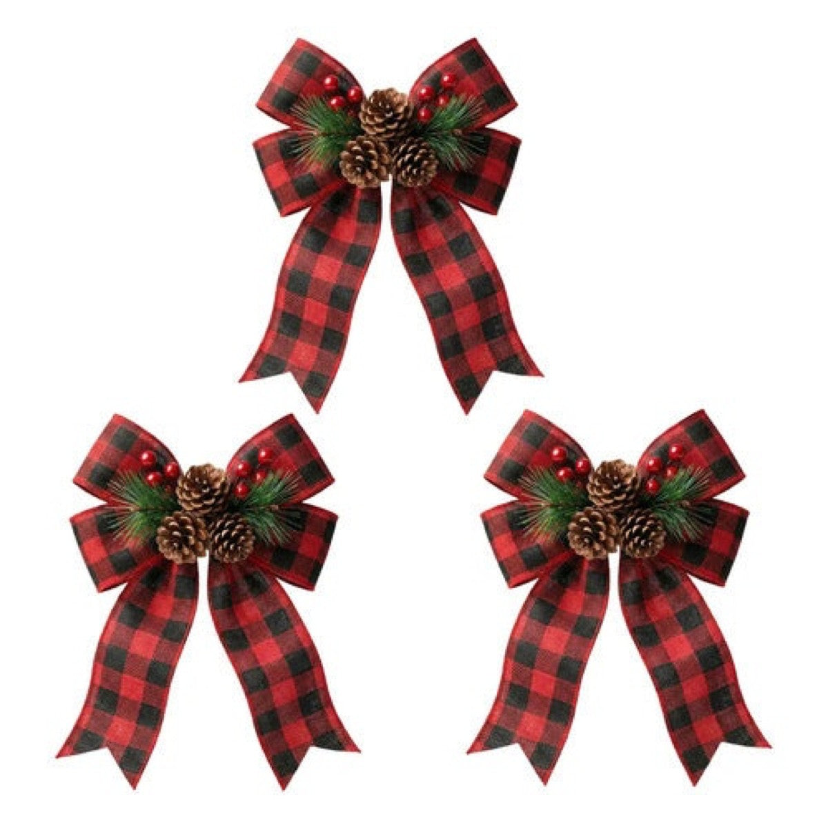 Paquete de 3 moños de Navidad con mini bouquet de garapiña