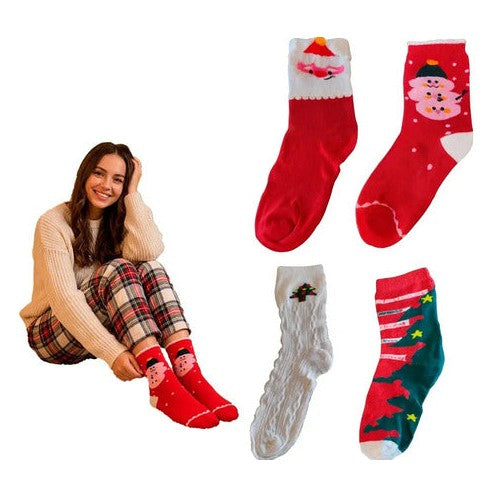 Set de calcetas navideñas térmicas para toda la familia rojo único