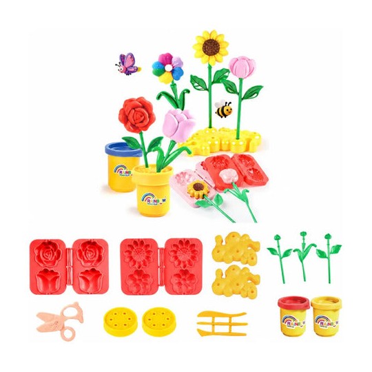 Kit de jardín de plastilina con moldes de flores y macetas