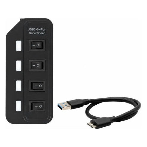Hub USB 3.0 Ele-Gate 4 puertos con interruptores LED
