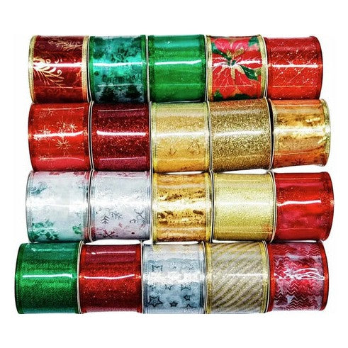 Cintas navideñas diseños variados en rojo verde oro y plata blanco