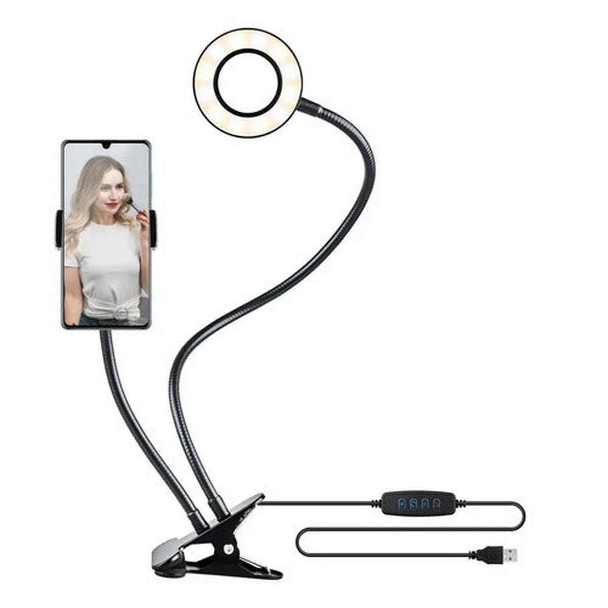 Soporte flexible con aro para celular luz LED fotos videos