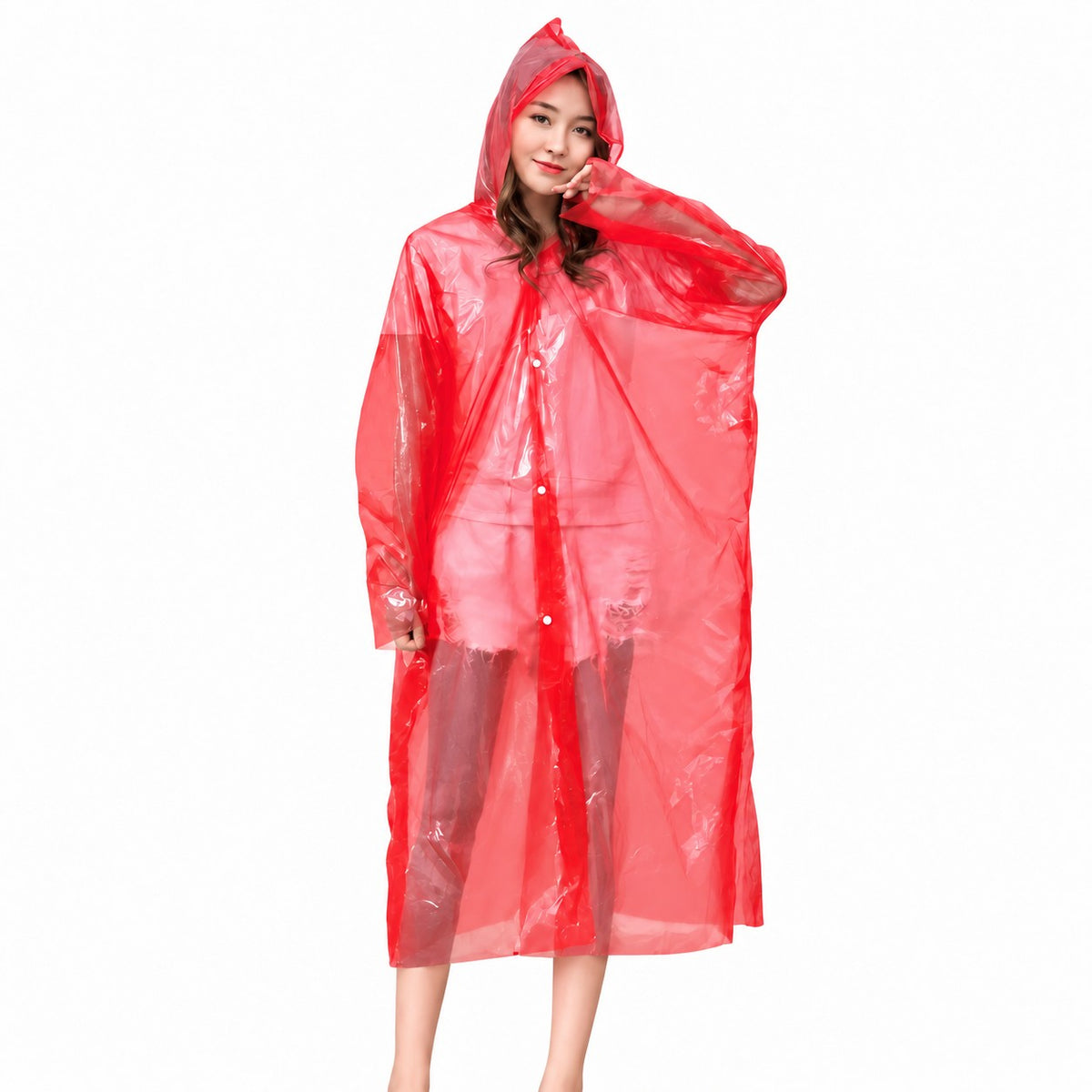 Capa impermeable portatil para lluvia mujer rojo M