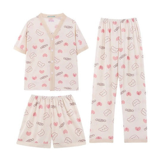 Set de pijama de 3 piezas kawai fresca y ligera con estilo crema XXL