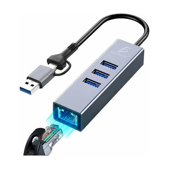 Hub adaptador USB-C con ethernet gigabit y USB 3.0 3 puertos