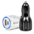 Cargador auto encendedor USB carga rápida QC3.0+PD tipo C