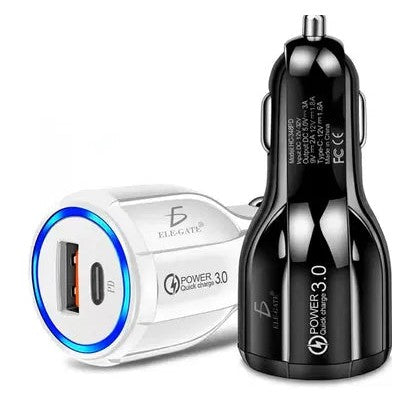 Cargador auto encendedor USB carga rápida QC3.0+PD tipo C