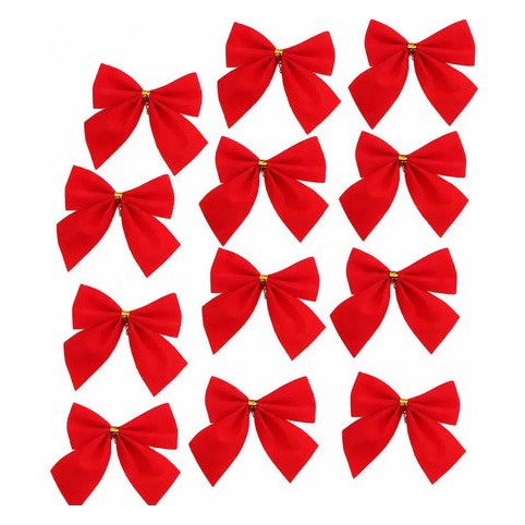 Paquete de 12 moños de Navidad con acabado metálico rojo