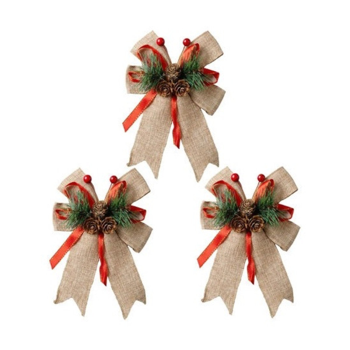 Paquete de 3 moños de Navidad con mini bouquet de garapiña