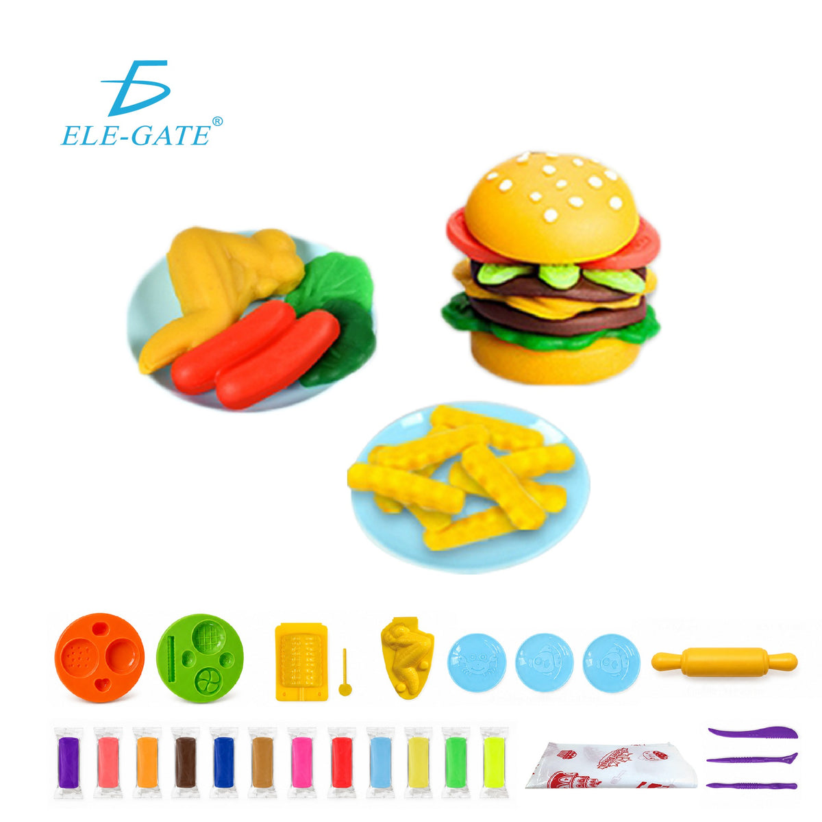 Kit de plastilina infantil con moldes rodillo y herramientas