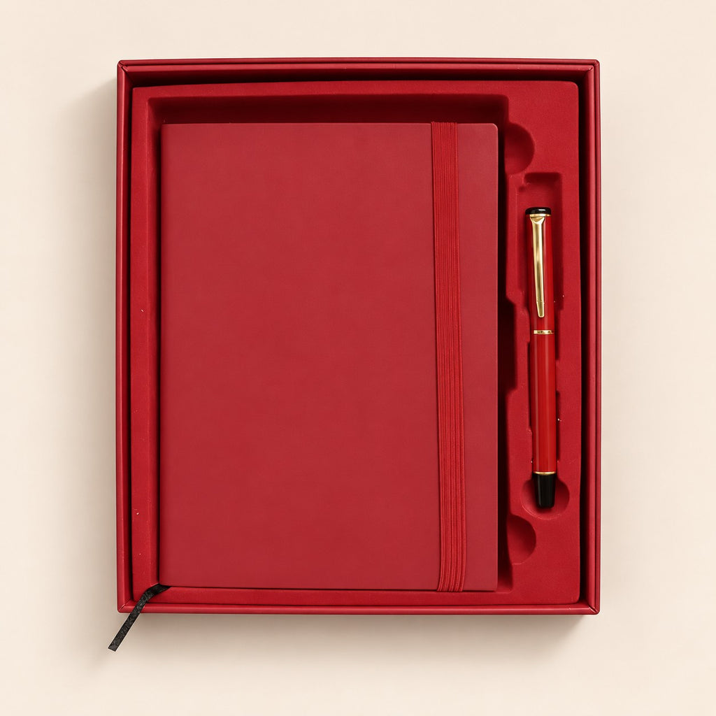 Set de regalo con libreta y pluma color rojo