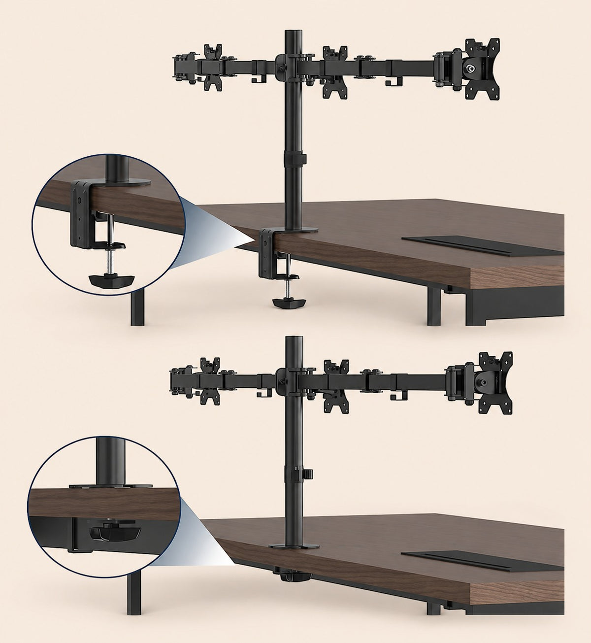 Soporte triple para monitores de 32 pulgadas - ergonomía negro