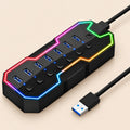 Hub USB 3.0 de 7 puertos con tira LED RGB e interruptores