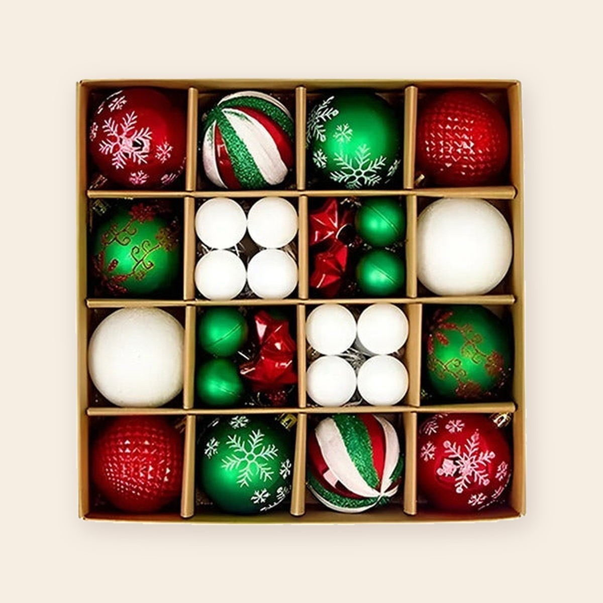 Set 44 esferas navideñas plásticas rojo verde y blanco