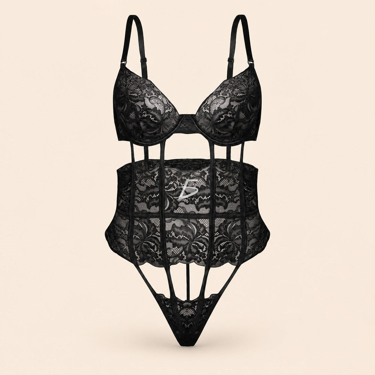 Body con encaje floral G-string con sujetador y escote en V