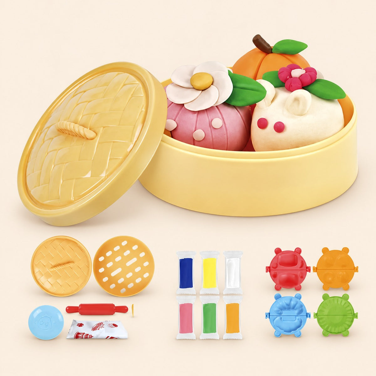 Set de plastilina infantil con moldes y vaporera de juguete