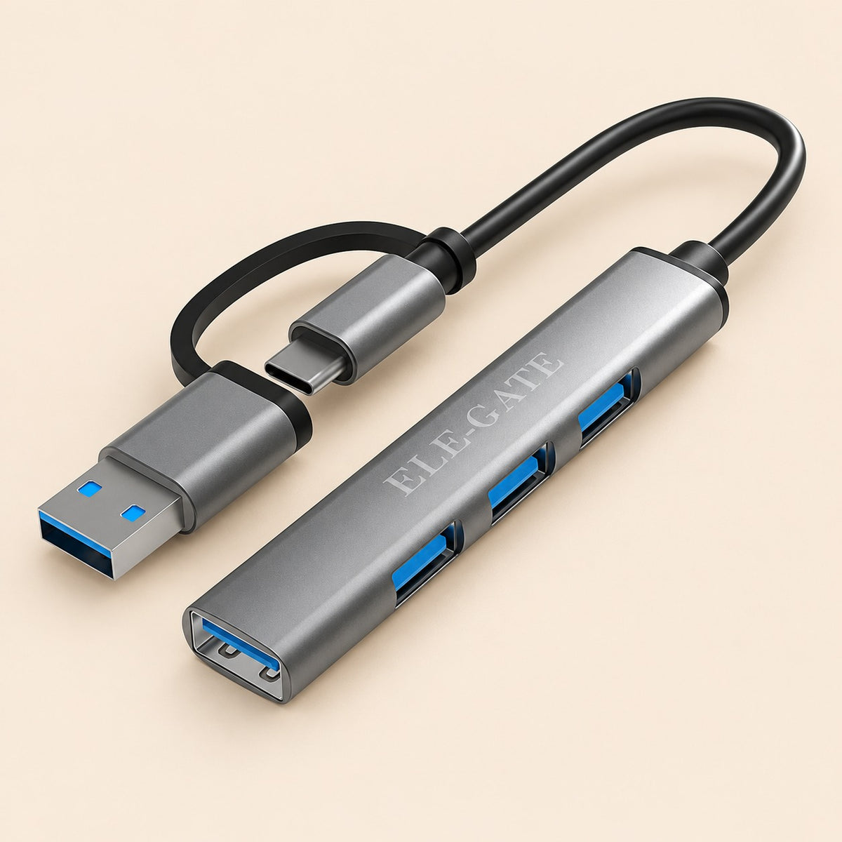 Hub USB type C 3.0 2 en 1 con 4 puertos USB 5GBPS