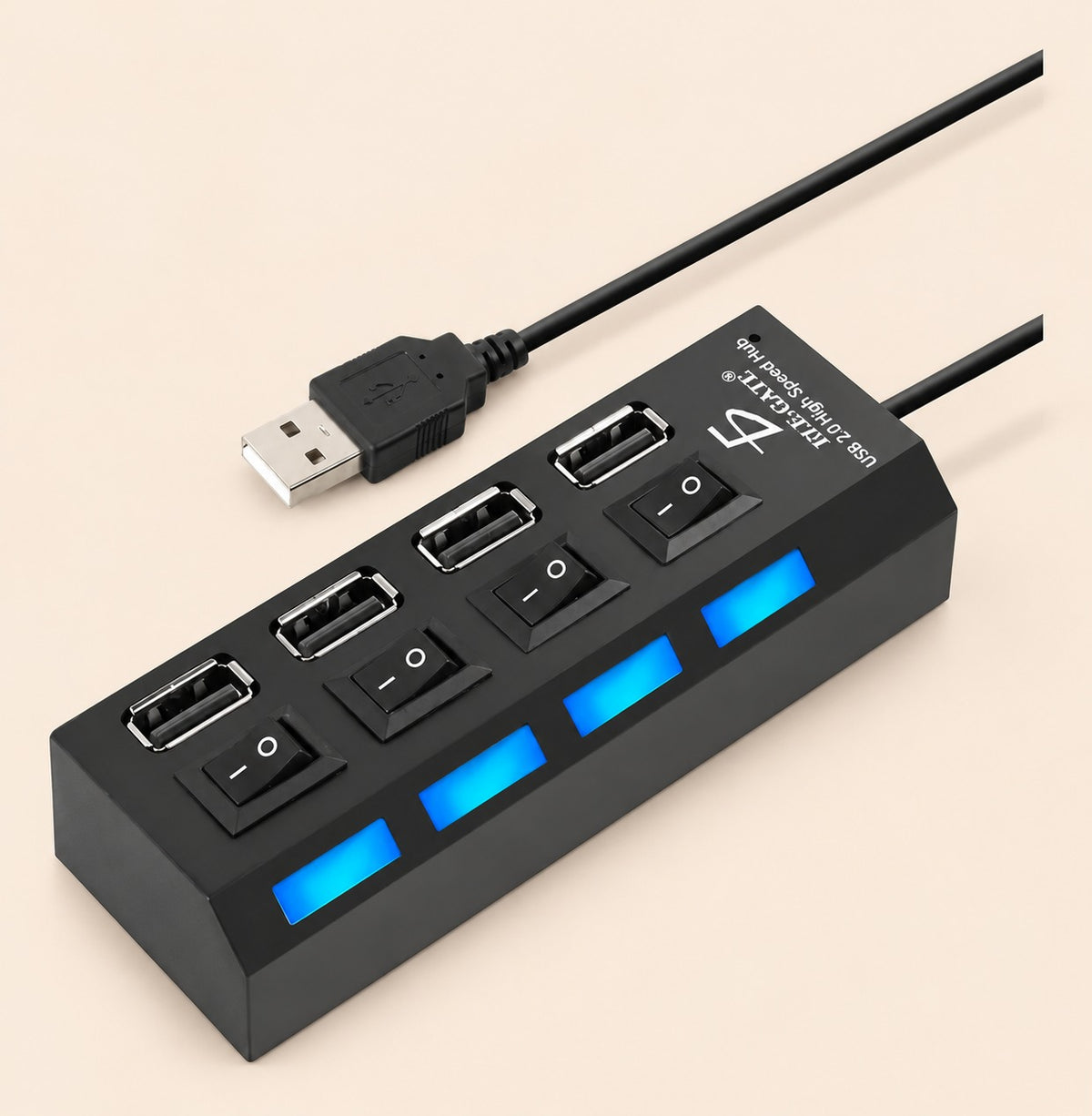 Hub USB 2.0 4 puertos con switchs PC laptop Windows