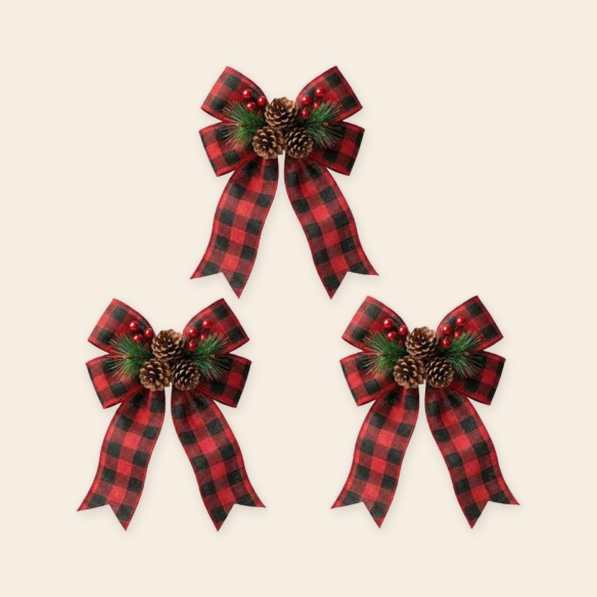 Paquete de 3 moños de Navidad con mini bouquet de garapiña