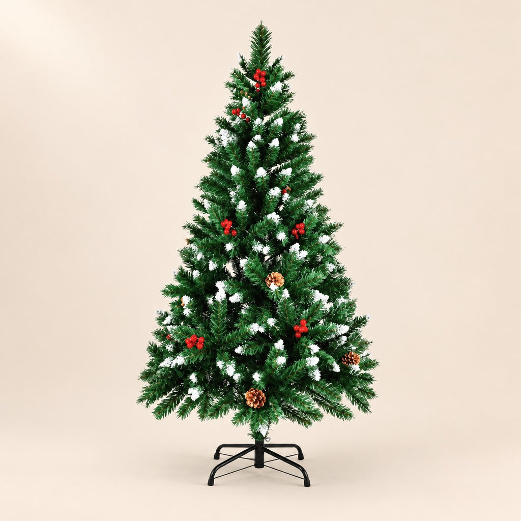 Árbol de Navidad artificial verde con efecto nevado piñas y