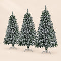 Árbol de Navidad artificial verde nevado con base metálica