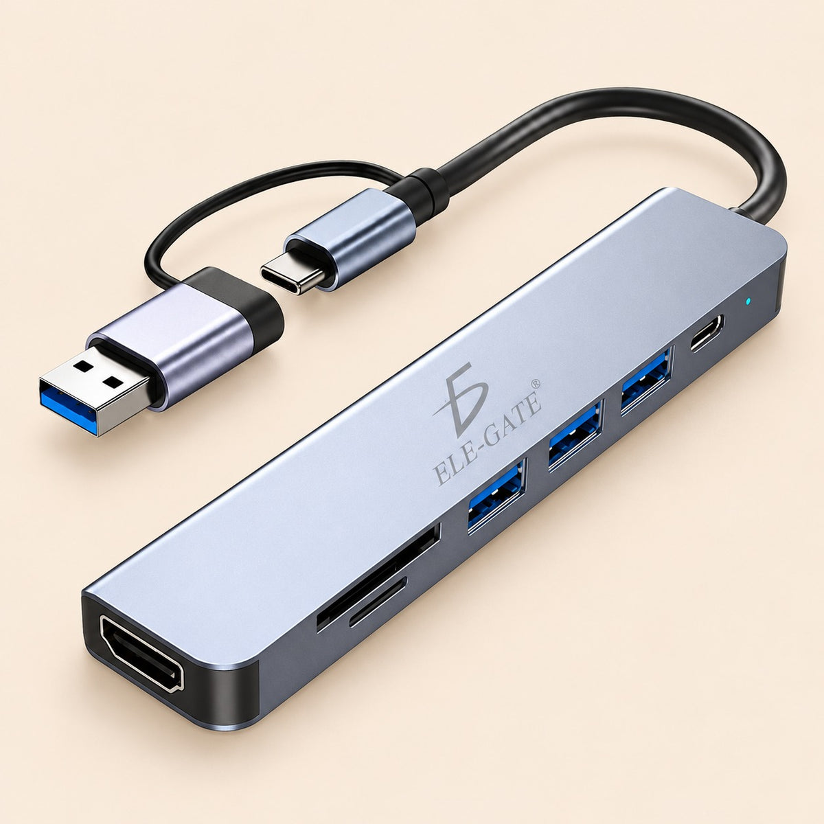 Hub USB-C 7 en 1 con HDMI 4K USB 3.0 pd 100W SD TF y doble
