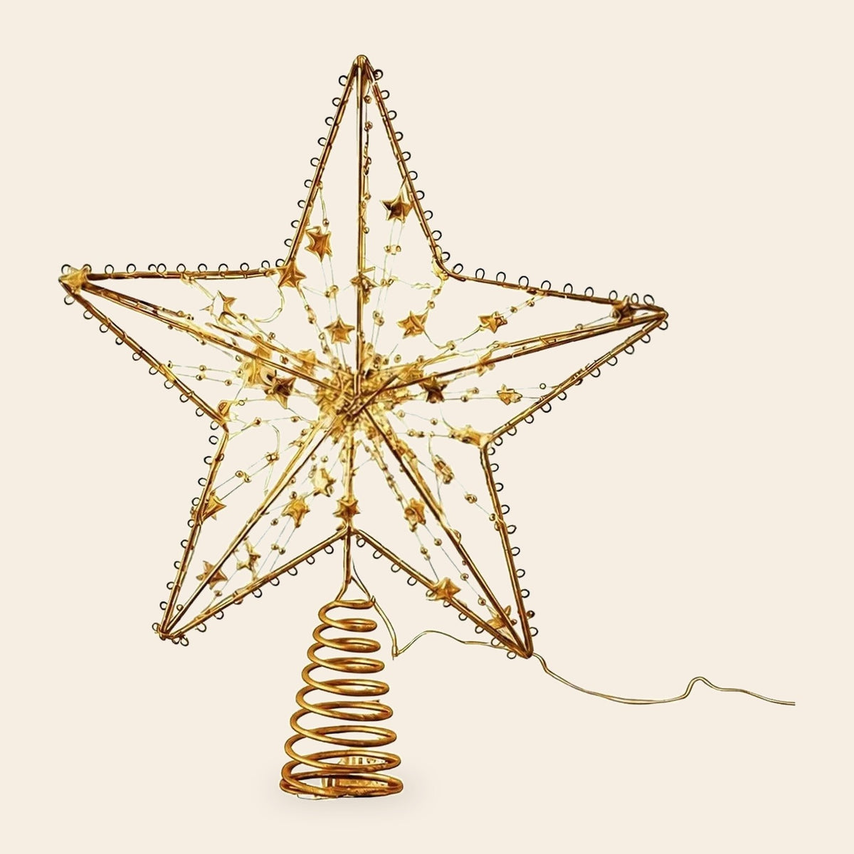 Punta de árbol en forma de estrella con luces LED cálidas