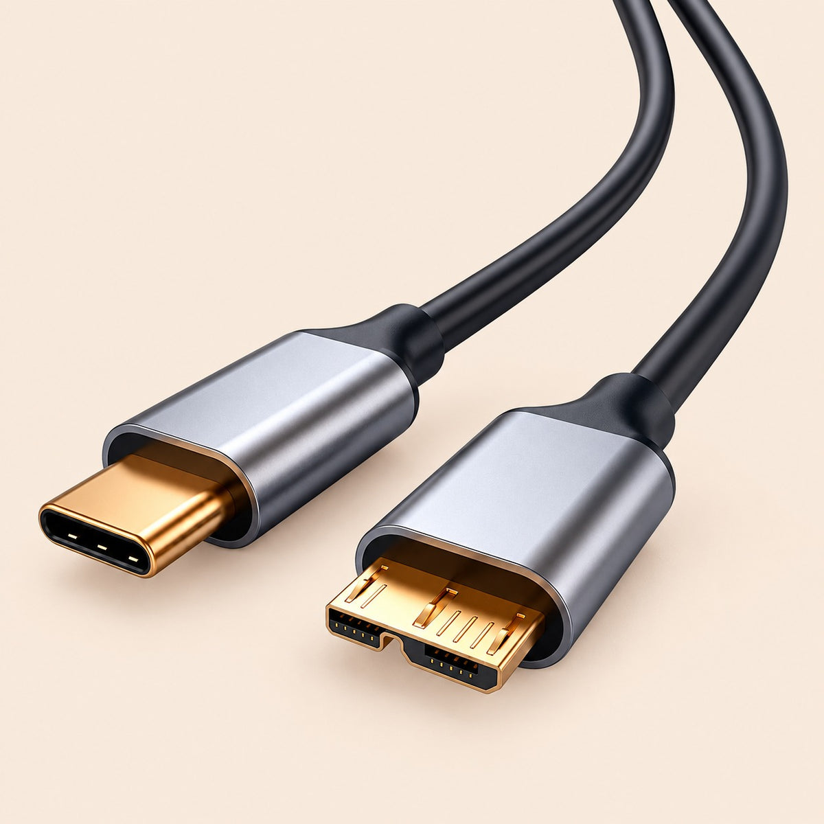 Cable USB-C a micro USB-B 3.0 de 1 m 5 gbps negro con carcasas metálicas