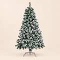 Árbol de Navidad artificial verde nevado con base metálica