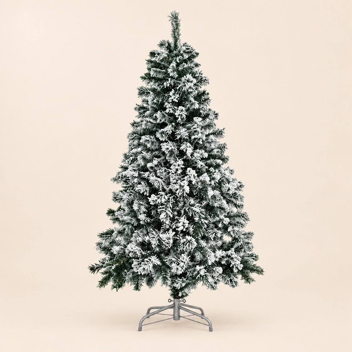 Árbol de Navidad artificial verde nevado con base metálica