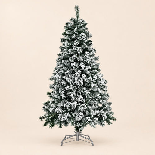 Árbol de Navidad artificial verde nevado con base metálica