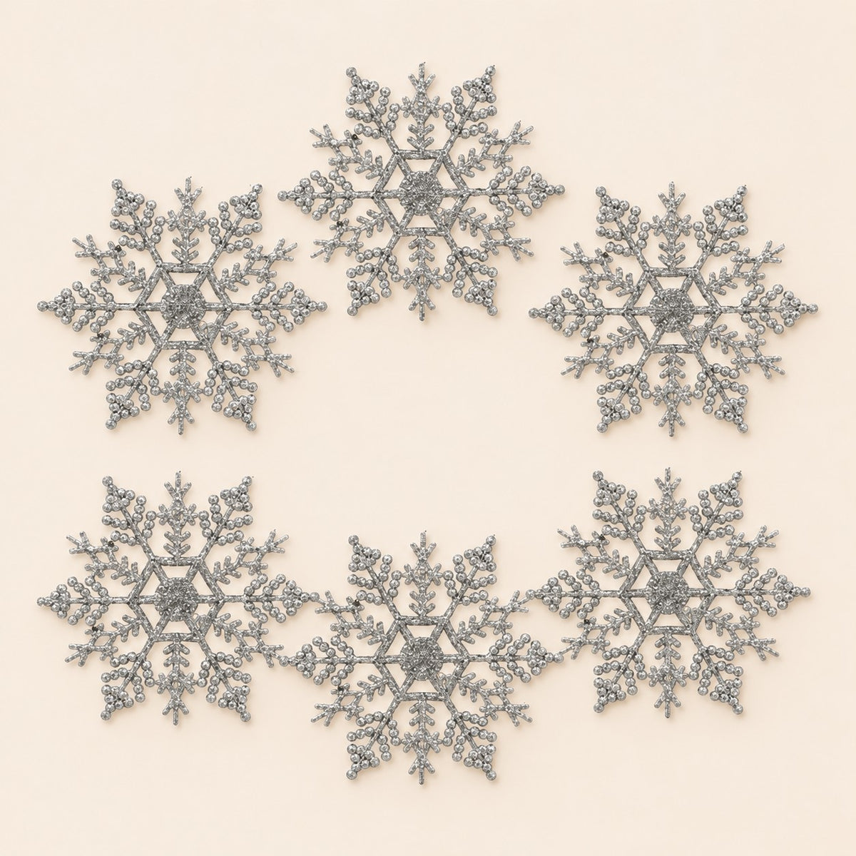 Decoración en forma de copo de nieve con brillantina - plata