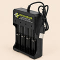 Cargador USB de 4 bahías para baterías li-ion 18650 y 14500