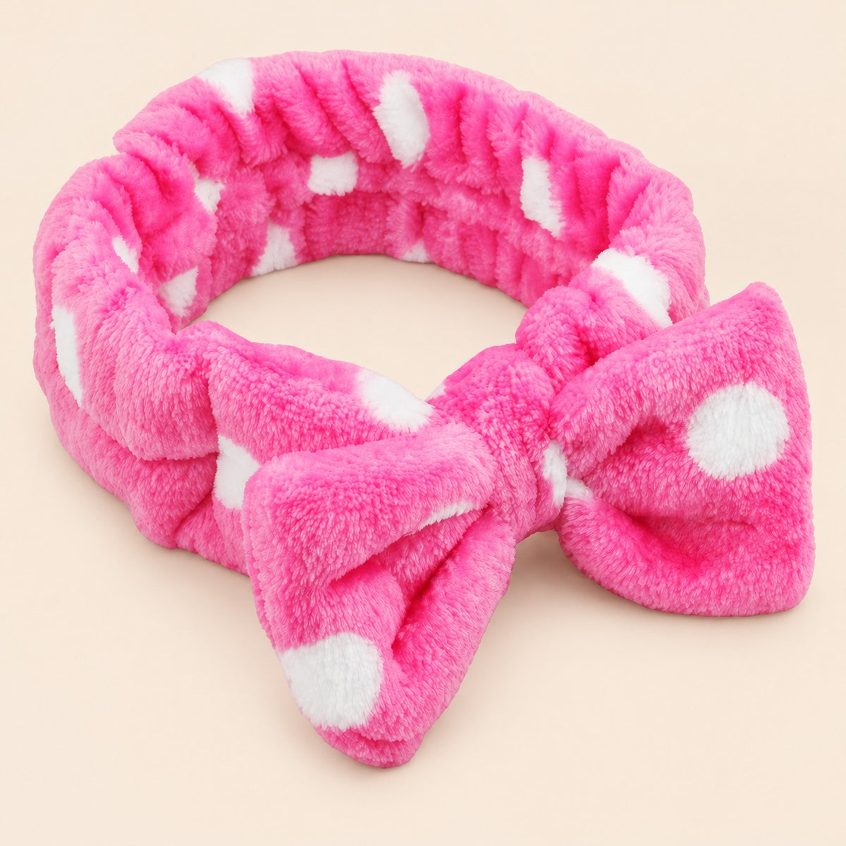 Banda sujetadora de cabello suave afelpada rosa lunares