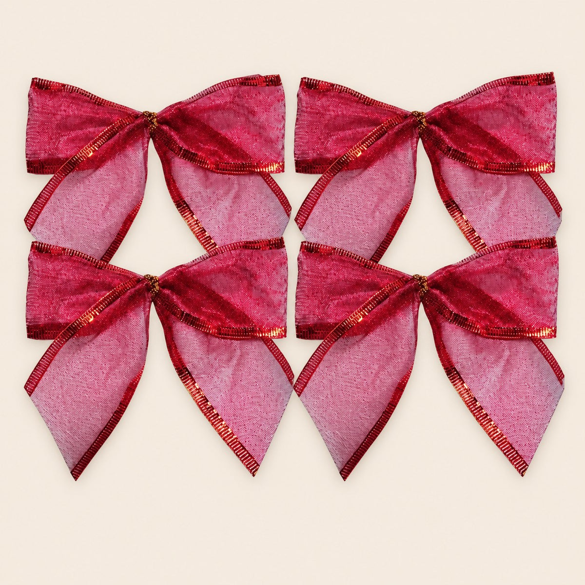 Paquete de 4 moños de Navidad transparente con acabado