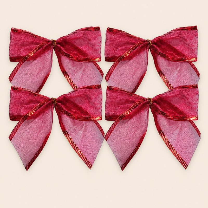 Paquete de 4 moños de Navidad transparente con acabado