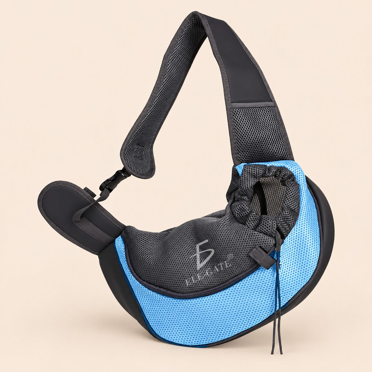Bolso de hombro para mascotas con malla y cinta de azul