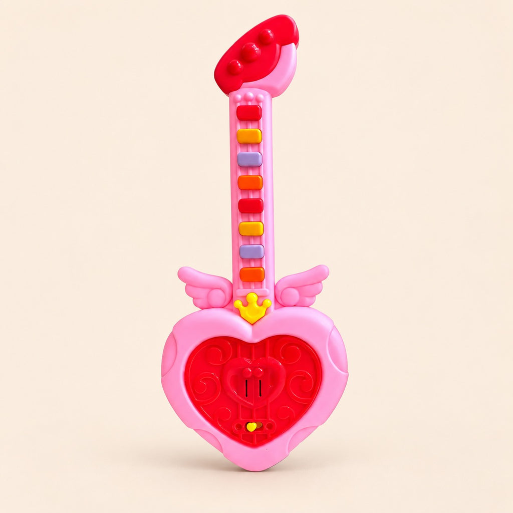 Mini guitarra en forma de corazón con sonido y luz RGB