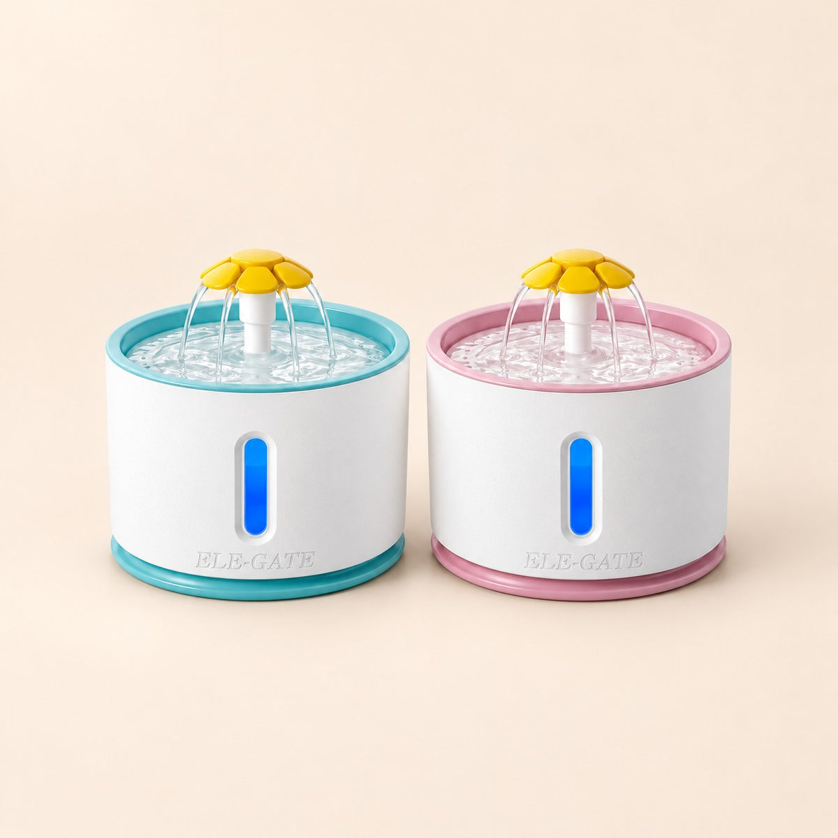 Fuente bebedero automático para gatos y perros 2.4L con rosa