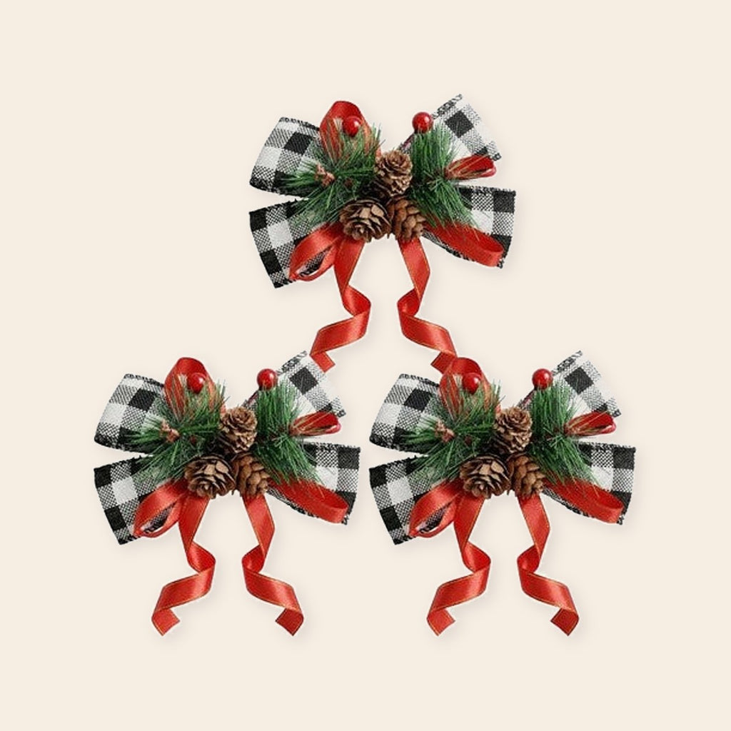 Paquete de 3 moños de Navidad con mini bouquet de garapiña