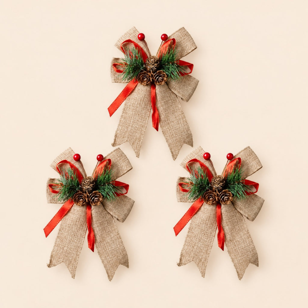 Paquete de 3 moños de Navidad con mini bouquet de garapiña