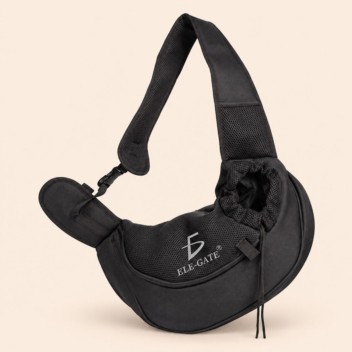 Bolso de hombro para mascotas con malla y cinta de negro